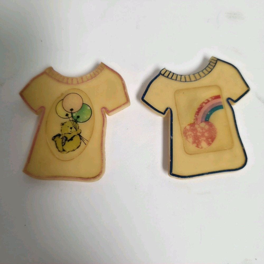 Vintage 70s Plastic Refrigerator Magnets Retro Cute Rainbow Sun Shirt Sweater